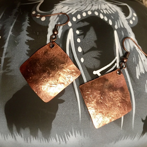 Handcrafted Polished Copper Diamond Shape Earrings - Picture 5 of 8